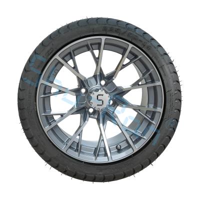 中国 Golf Cart Machined Gunmetal 14 inch Rims with Street Tire, Alloy Wheel and Tire Combo for Golf Car 販売のため