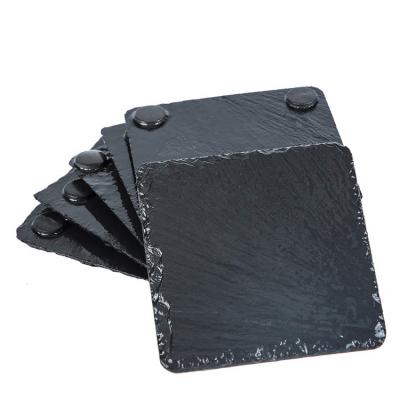 China Sustainable Wholesale Black Bambus Sublimation Square Shape Set 4 Inch Edge 10Cm Natural Slate Coasters For Beverage for sale