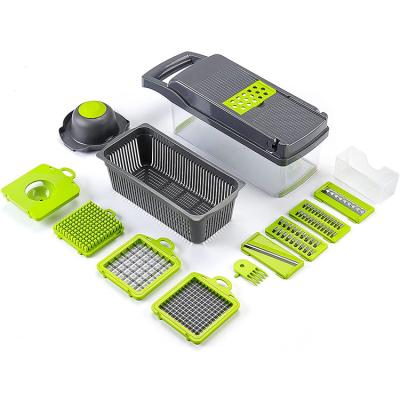 China Bambus Sustainable High Quality Manual Kitchen 9 in 1 Multi Functional Vegetable Cutter Slicer Machine Safe Slice for Fruits and Vegetables for sale