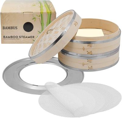 China 10 Inch Sustainable Wholesale Custom Natural Eco Mao Bamboo Steamer Cooking Dim Sum Ring Adapter Basket Set With Logo for sale