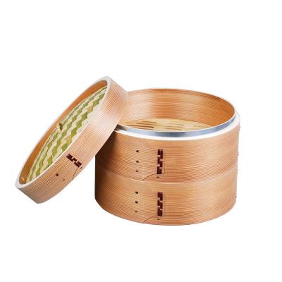 China Sustainable Bamboo Mini Bucket Rice Food Kitchen Natural Cookware Basket Round Wooden Steamer With Custom Logo for sale