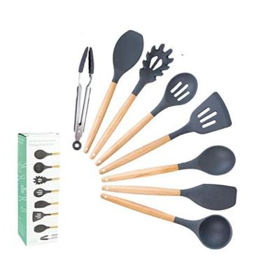 China Sustainable Bamboo 12 Pieces Cookware Handle Silicone Wooden Utensils Kitchenware Accessories Heat Resistant Set For Baking for sale