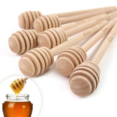 China Custom Logo Handcrafted Dark Wooden Honey Bambus 15Cm Disposable Stirring Bee Logo Stick With Dipper Wood for sale