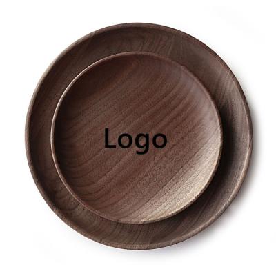 China Hot Wholesale Viable Bambus Turned Fruit Dish Pizza Dinner Steak Bamboo Craft Baby Kids Black Walnut Wooden Dishes For Food for sale