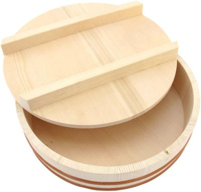 China White Pine Sushi Rice Tub Bambus Oke Sushi Hangiri Circle Japanese Sashimi Dish Wooden Copper Sushi Mixing Barrel For Chirashi for sale