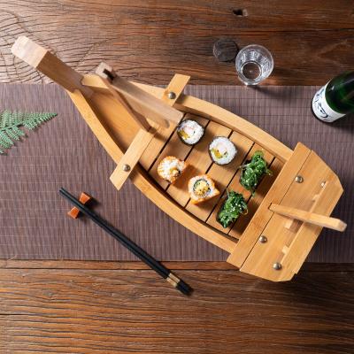 China Sustainable Bambus Extra Large Japanese Restaurant Serving Tray Boat Shape Equipment 80cm Bamboo Sushi Boat With Custom Logo for sale