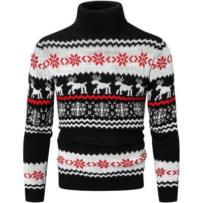 China Custom Anti-wrinkle Turtle Neck Christmas Style High Neck Long Sleeve Knit Sweaters For Men for sale