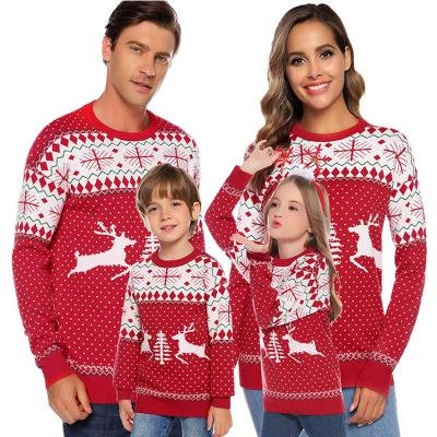 China Anti-Wrinkle Family Christmas Sweater (Dad, Mom, Kids) Matching Round Neck Reindeer Christmas Snowflakes Knitted Ugly Christmas Sweater Pullover for sale