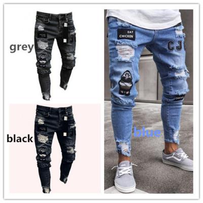 China Hot Selling Fashionable Skinny Jeans Breathable Lattice Pencil Denim Fabric Ripped Mens Ultra Stretch Broken Jeans for sale