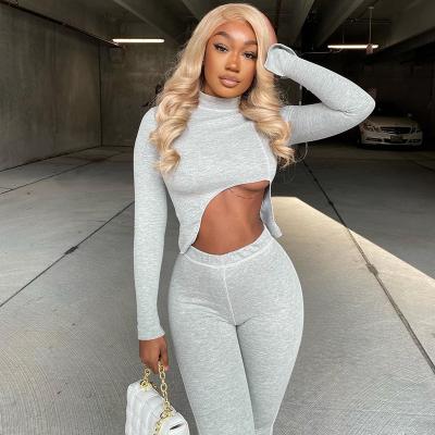 China Autumn Two Piece Set Women QUICK DRY QUICK DRY Teams Sweatsuit Sets Long Cropped Sleeve Top Jogger Cuffs Irregular Womens Sports Sweatsuit Suit Women Sets C13918 for sale