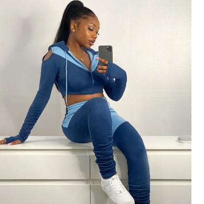 China 2021 Autumn Tracksuits Set QUICK DRY QUICK DRY Cavity Clothes Casual 2 Piece Sets Hoodie Tops Stacked Pants Fitness Streetwear C13861 for sale