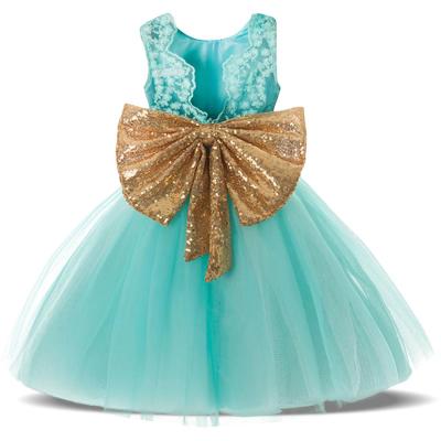 China Breathable Breathable Kids Wear Wholesale Kids Lace Up Sequin V-Neck Bow Back Sleeveless Girls Dress Y10418 for sale