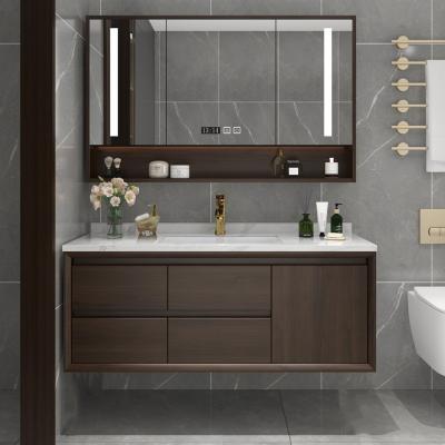 China Modern Solid Wood Mirrored Cabinets Bathroom Wash Basin Modern Design For Hotel Apartment for sale