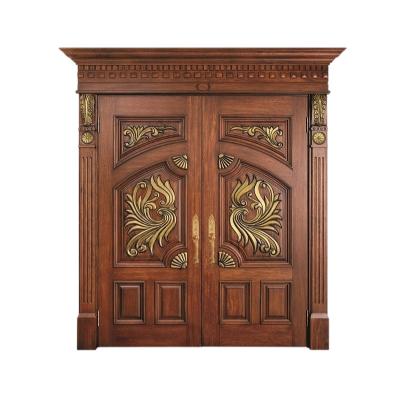 China modern exterior door solid wood double leaf door for villa luxury entrance wooden door for sale