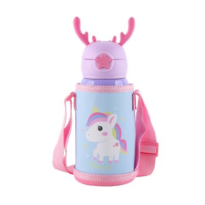 China 304 stainless steel antler cup kindergarten smart stored water thermos kids cup with straw kettle manufacturer wholesale for sale