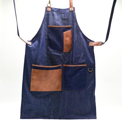 China DEQI Fashion Customized Logo Kitchen Apron Oil-proof Pollution-Proof Apron Fashion Denim Kitchen Aprons for sale