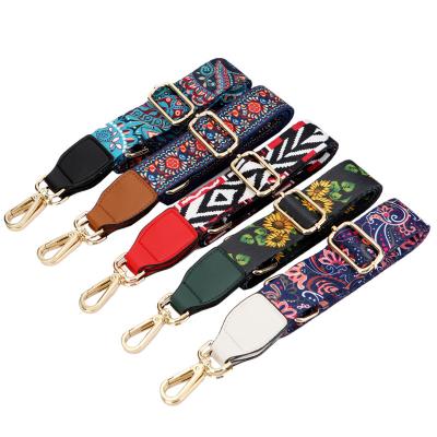 China Bag Accessories Wholesale National Colorful Flower Print Detachable Shoulder Strap Cross Long - Wide Body Bag Strap For Handbag for sale