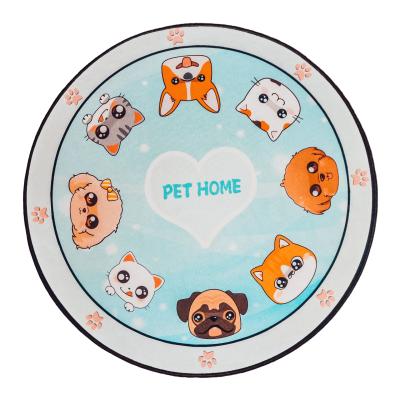 China Viable Dog Mat Crystal Velvety Round Pet Carpet Cat Food Feeding Mat Anti Slip Non Slip Absorb Dog Mat for sale