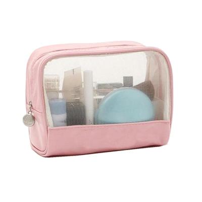 China See Cheap Price Promotional Custom Logo Pink Seethrough Mesh Clear Wash Makeup Bag for sale