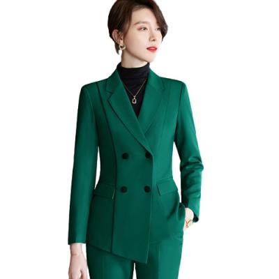 China Office Ladies Loose Blazers Women's Suits Anti-Wrinkle Workwear Coat Female Green Two-Piece Button Elegant Suit for sale