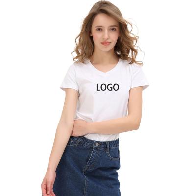 China QUICK DRY Summer V-Neck Hot Selling Women's T-shirt Customized Printed Oversized T-shirt Short Sleeve Cotton T-shirt For Girls for sale