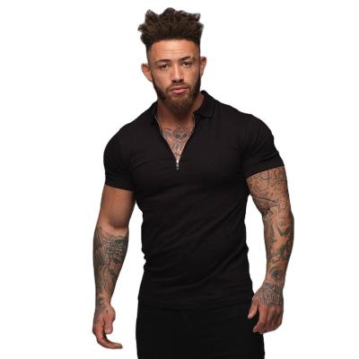 China Anti-wrinkle European and American muscle lapel summer polo shirt sports brother fitness short-sleeved T-shirt for sale