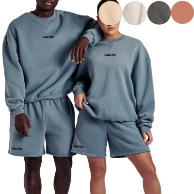 China custom Anti-wrinkle couples clothes streetwear sweat suit set cotton tracksuit gym logo fleece hoodie mens shorts sets in jogging wear for sale