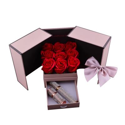 China Valentine'S Day Rose Box Lipstick Mascara Eternal Flower Double Drawer Gift Set for sale