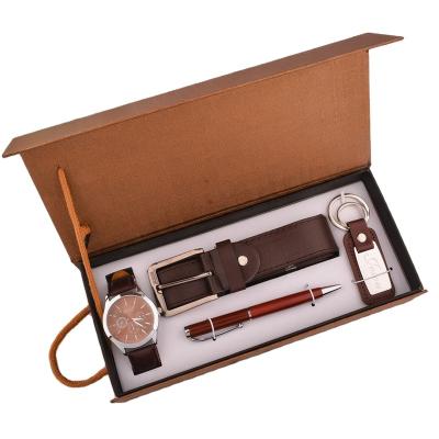 China Practical Man Belt Watch Key Chain Pen 4 Piece Gift Set For Men for sale