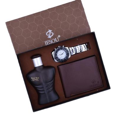 China 2020 3 Pieces/Set Men'S Gift Set Perfume + Wallet + Pu Leather Quartz Watch Set Business Gift for sale