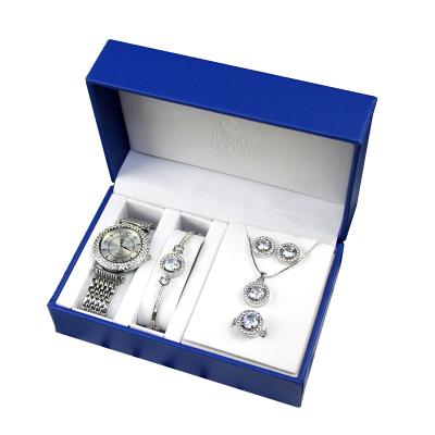 China 2021 New Ladies Watch Necklace Set Ring Earrings Bracelet 5 Pieces Wholesale Gift Set for sale