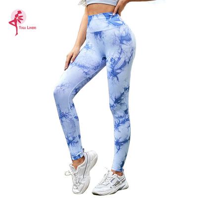 China Wholesale breathable high waist tie dye leggings butt crack! crack! booty fitness hip lifting seamless gaiters LOGO Outdoor Pants custom made for sale