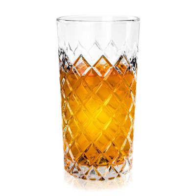 China Amazon Water Tumbler Bulk Drinking Glass Transparent Clear Lead Free Glass Cup Crystal Glassware Embossed Clear Highball for sale