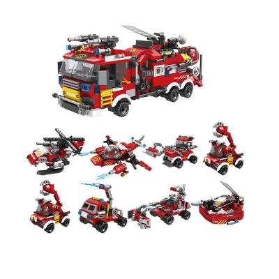 China Building Toy Hot Sale Fire Fighting Truck 8 IN 1 Building Blocks Set City Fire Plastic Rescue Toy Brick for sale