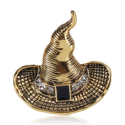 China 2022 Popular Retro Fashion Alloy Rhinestone Brooches Designer Metal Witch Hat Brooch Accessories Pins for sale