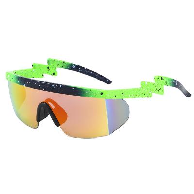 China High Quality Lightning One Piece Legs Sunglasses Outdoor Sports Cycling Glass Frame Irregular Big Sunglasses for sale