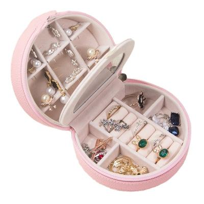 China Newest PU Assembling Packaging Box Rounded Detachable Double Layer Necklace Earring Mirror Jewelry Case for sale