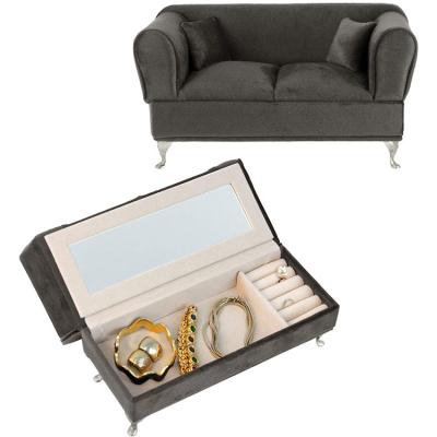 China Newest New Arrival Handmade Sofa Shape Velvet Gift Jewelry Storage Box Organizer with Mirror for sale