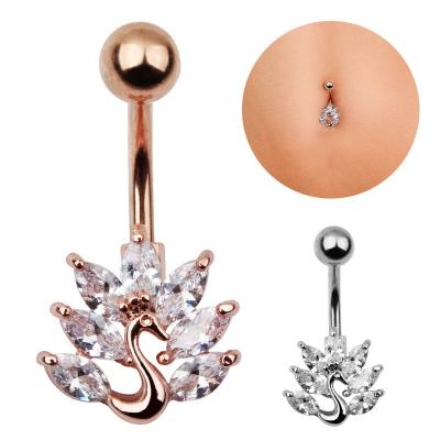 China New Vintage Navel Zircon Peacock Ring Button Belly Button Ring Creative Listed Navel Piercing Jewelry for sale