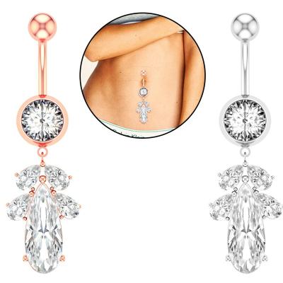 China New Vintage Leaf Water Drop Navel Ring Navel Gold Listed Nail Silvery Piercing Jewelry For Women for sale