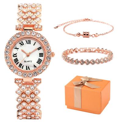 China 2022 Hot Wholesale Stopwatch Women's Fashion Rhinestone Bracelet Set Quartz Roman Women's Digital Watch for sale