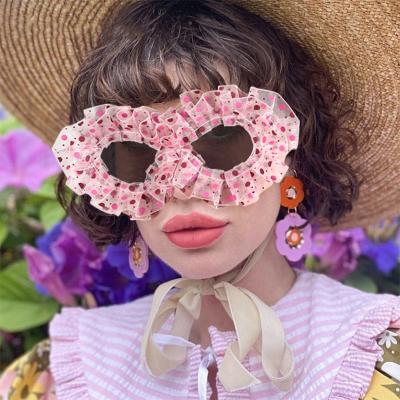 China Handmade Oversized Designer Party Sunglasses Cat Eye Sun Glass Fancy Flower Women's Wholesale Luxury Lace Sun Glasses 2023 Fashion for sale