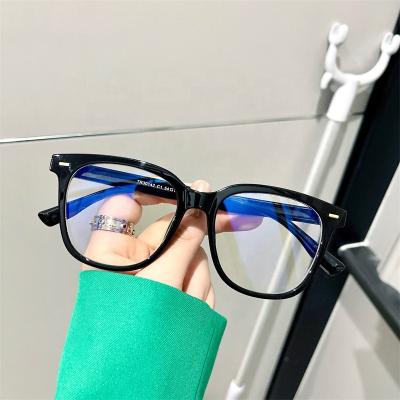 China Trendy high quality anti myopia eyeglasses frame tr90 high quality plain glass square rice nail frame blue glasses frame for adult for sale