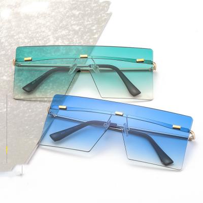 China 100% UV Protection Personality Women Men 400 Shades Square Lens Oversized Rimless Sunglasses uv400 Gradient Metal Legs Luxury Colorful Lens Sunglasses for sale