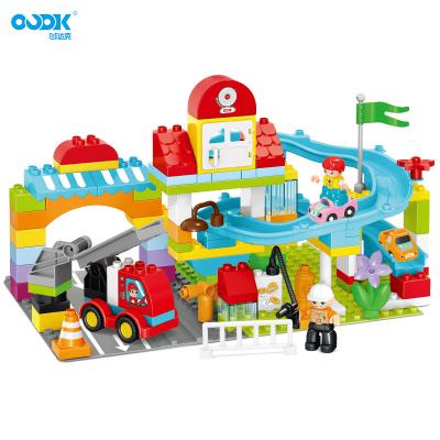 China OUDK Eco-friendly Material Toys Large Educational Interactive Slide Building Blocks DIY Fire Department Racing Track Disassemble Blocks Toys for sale