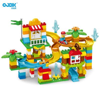 China OUDK Eco-friendly Material Toys Building Block Slide Great Way To Race Smart Toys For Kids Marbles Run Slide Building Blocks Set Jurassic for sale