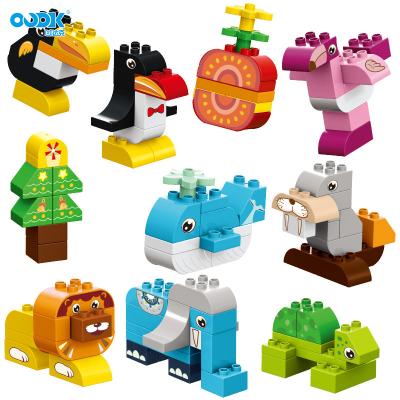 China OUDK Eco-friendly Material Toys Factory Wholesale Plastic Building Block Large Particle DIY Bricks Animal Modeling Cognitive Toys For Children for sale