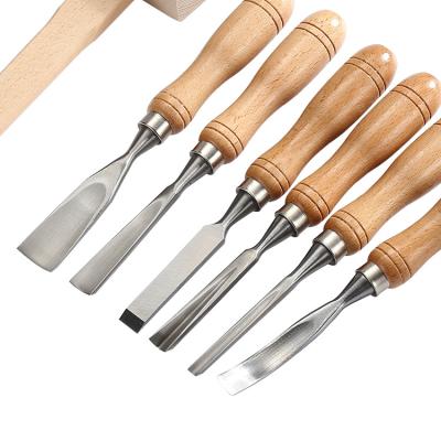 China 7pcs Straight Flat Wooden Handle Woodworking Woodworking Chisels Woodturning Tools With Wooden Case Packing for sale