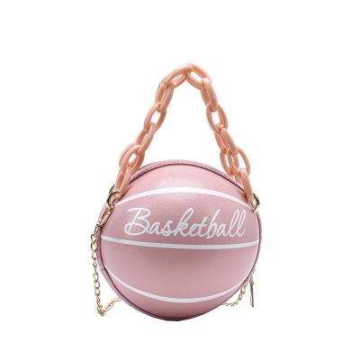 China Fashion Women Round Shoulder Creative PU Letter Cross Shoulder Girls Kids Mini Designer Purses Ball Chains Basketball Bag - Body Bag for sale