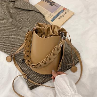 China New Fashion Bucket Bag Weave Pattern Handle Women Female Cross Retro - Body Bags Drawstring Package Bucket Cross - Body Bag Barrel Handbag for sale